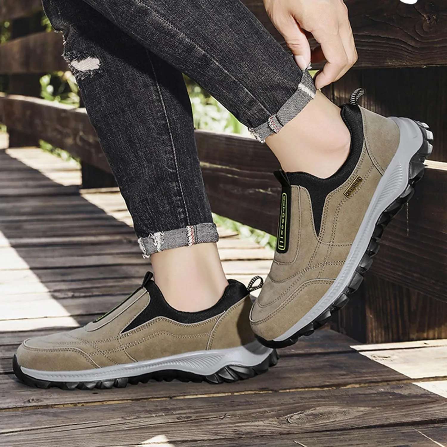 Men's White, Black, Grey Hiking Shoes - All Season, Flat Heel, Round Toe, Slip-On, Water Resistant, Slip-Resistant, Casual, Outdoor, Adult Men's Size