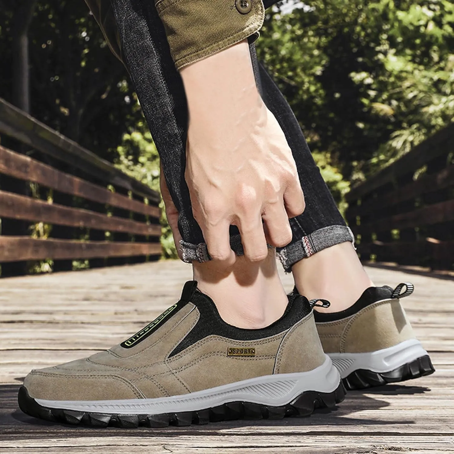 Men's White, Black, Grey Hiking Shoes - All Season, Flat Heel, Round Toe, Slip-On, Water Resistant, Slip-Resistant, Casual, Outdoor, Adult Men's Size