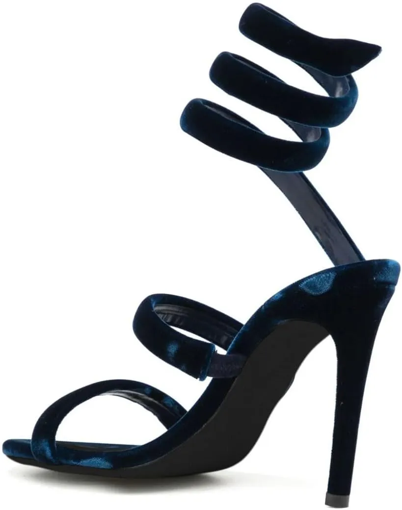 miss left Women Sexy Ankle Strappy Sandals Soft Velvet Open Round Toe Pumps Stiletto High Heel Pull On Shoes for Wedding Event Dress Size 4-16 US