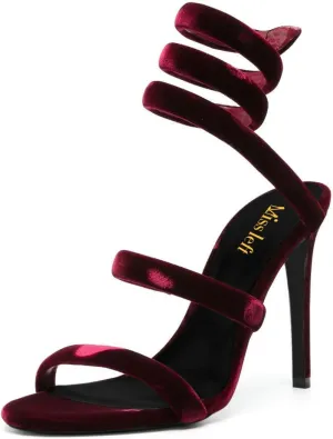 miss left Women Sexy Ankle Strappy Sandals Soft Velvet Open Round Toe Pumps Stiletto High Heel Pull On Shoes for Wedding Event Dress Size 4-16 US