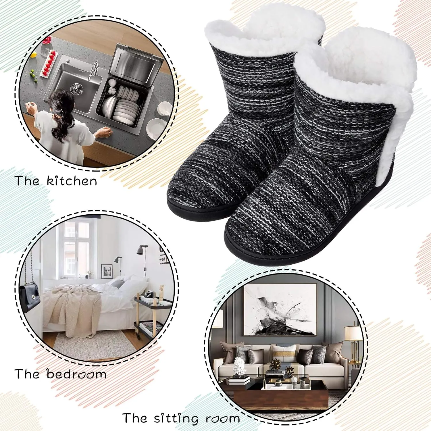 MIXIN Women Comfort Warm Fluffy Faux Fur Slipper Boots Soft Memory Foam Ankle Booties House Pull on Shoes Anti-Slip Sole Indoor Outdoor
