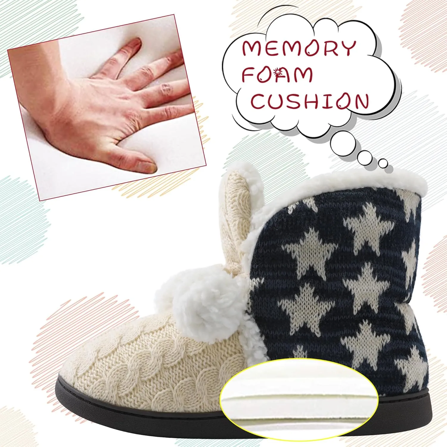 MIXIN Women Comfort Warm Fluffy Faux Fur Slipper Boots Soft Memory Foam Ankle Booties House Pull on Shoes Anti-Slip Sole Indoor Outdoor