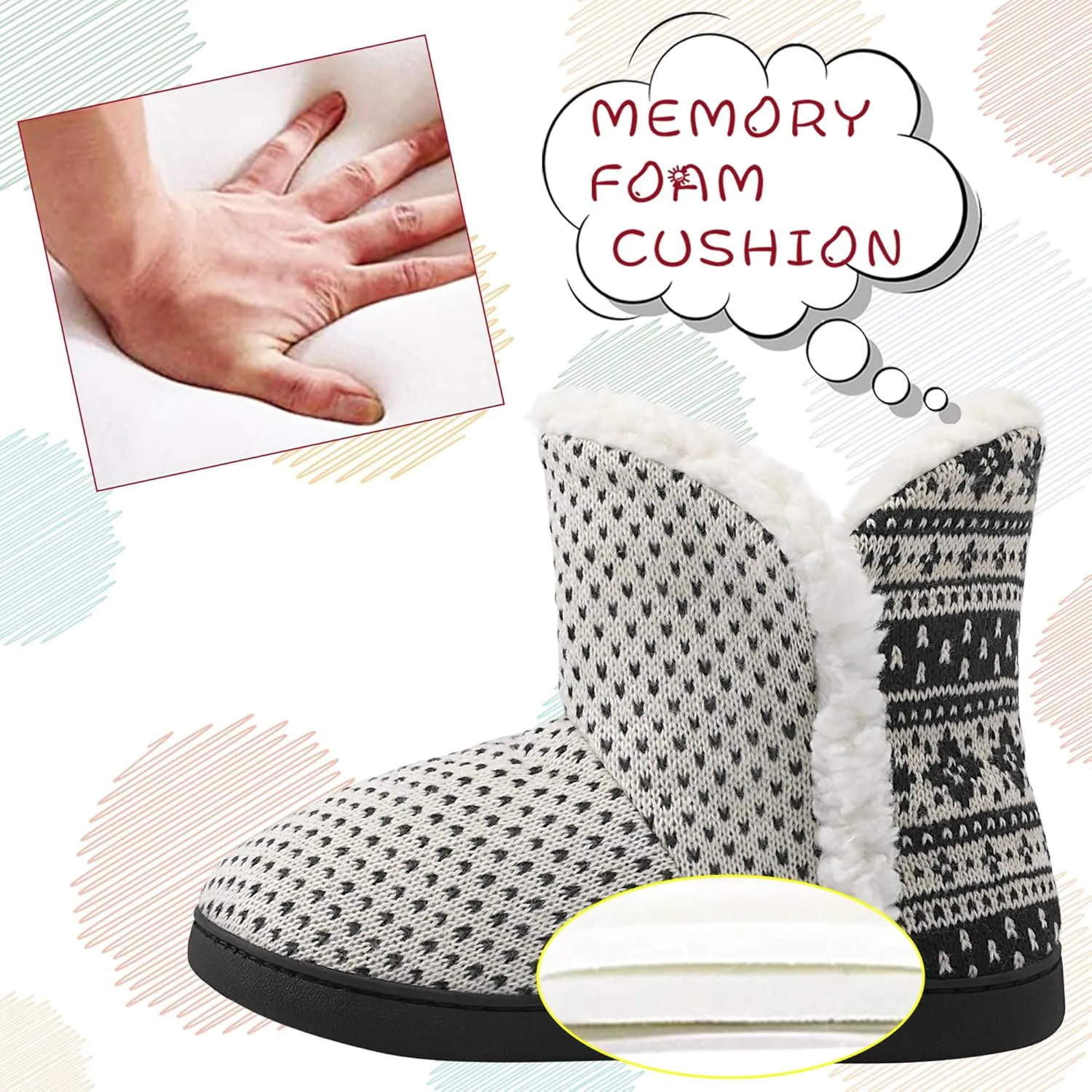 MIXIN Women Comfort Warm Fluffy Faux Fur Slipper Boots Soft Memory Foam Ankle Booties House Pull on Shoes Anti-Slip Sole Indoor Outdoor