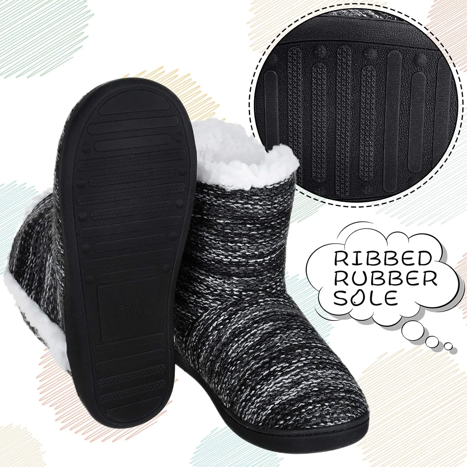 MIXIN Women Comfort Warm Fluffy Faux Fur Slipper Boots Soft Memory Foam Ankle Booties House Pull on Shoes Anti-Slip Sole Indoor Outdoor