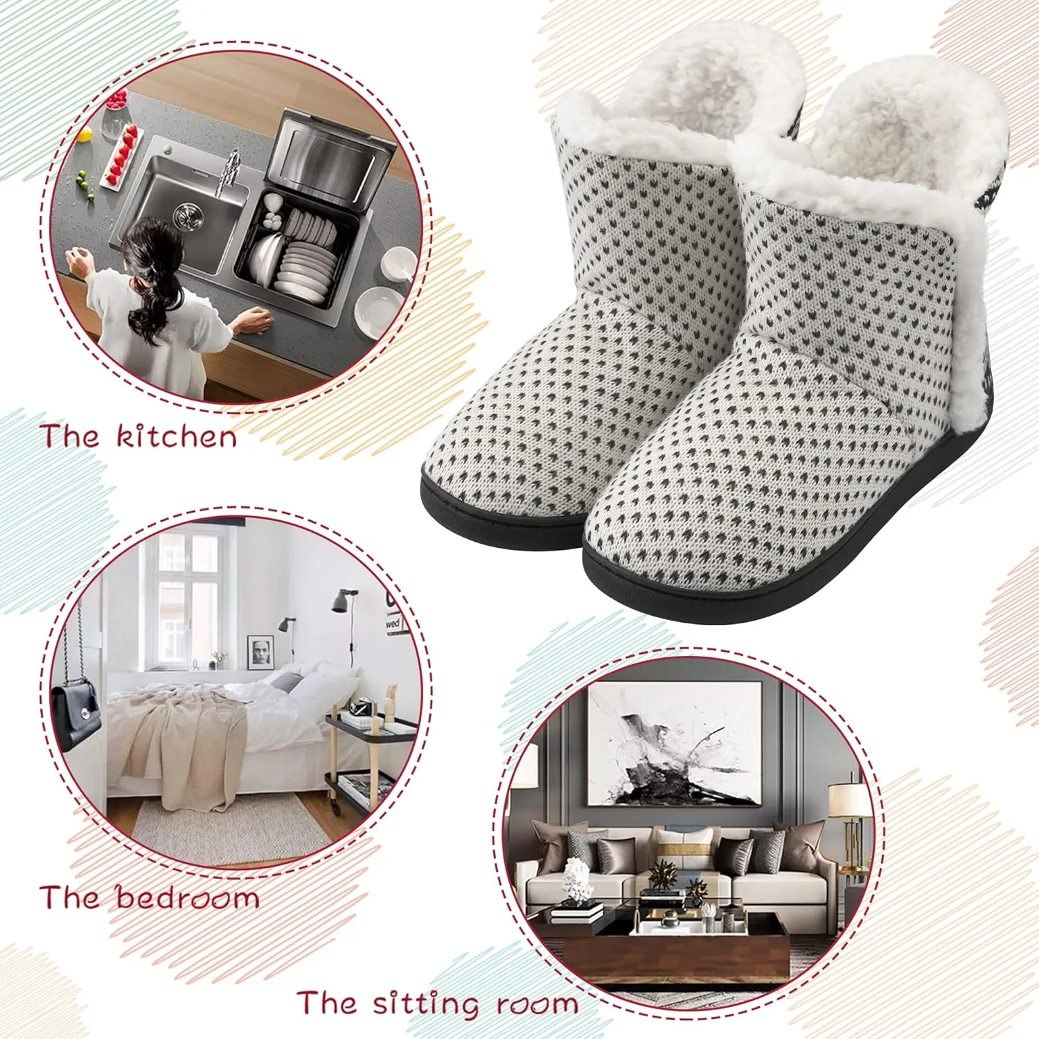 MIXIN Women Comfort Warm Fluffy Faux Fur Slipper Boots Soft Memory Foam Ankle Booties House Pull on Shoes Anti-Slip Sole Indoor Outdoor