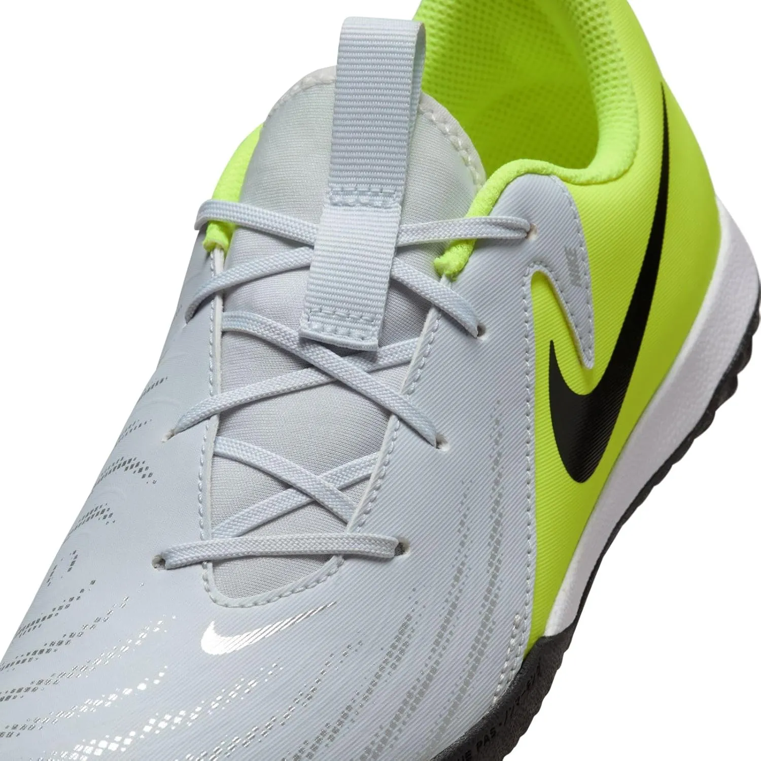 Nike Jr. Phantom GX 2 Academy Little/Big Kids' IC Soccer Shoes (FJ2609-003, Metallic Silver/Volt/Black)