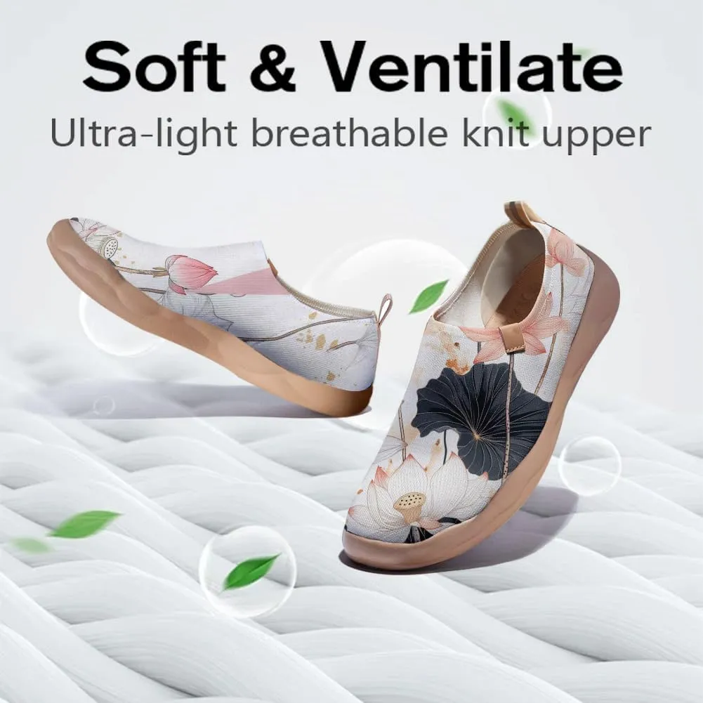 Onehorse Women's Lotus Painted Travel Shoes Slip-On Casual Lightweight Breathable Flats Comfortable Loafers
