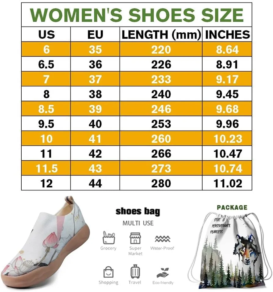 Onehorse Women's Lotus Painted Travel Shoes Slip-On Casual Lightweight Breathable Flats Comfortable Loafers