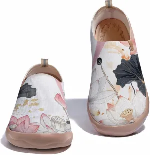 Onehorse Women's Lotus Painted Travel Shoes Slip-On Casual Lightweight Breathable Flats Comfortable Loafers