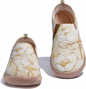 Onehorse Women's Lotus Painted Travel Shoes Slip-On Casual Lightweight Breathable Flats Comfortable Loafers