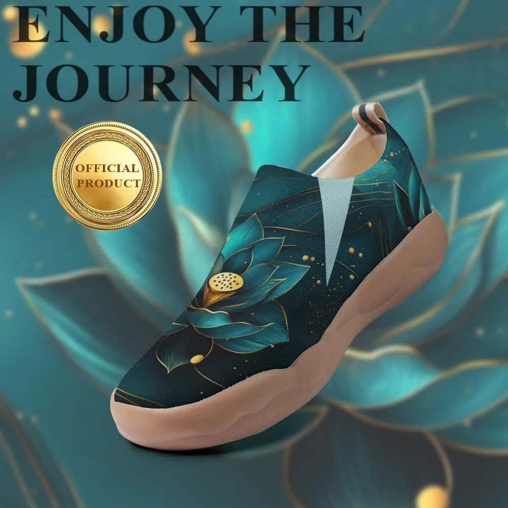 Onehorse Women's Lotus Painted Travel Shoes Slip-On Casual Lightweight Breathable Flats Comfortable Loafers