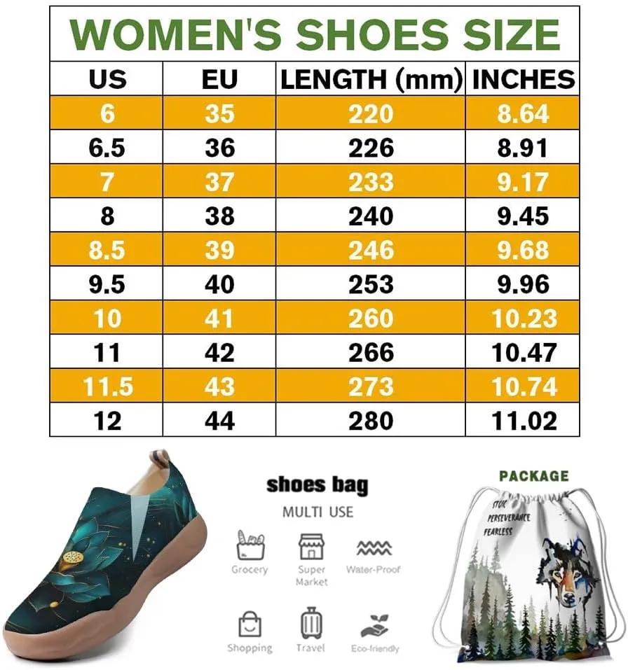 Onehorse Women's Lotus Painted Travel Shoes Slip-On Casual Lightweight Breathable Flats Comfortable Loafers