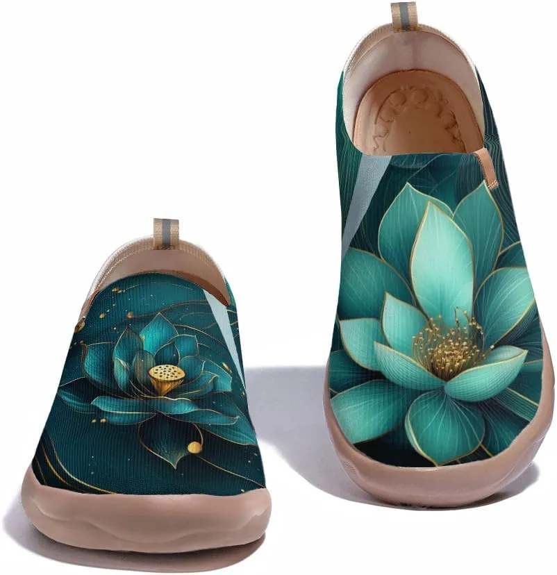 Onehorse Women's Lotus Painted Travel Shoes Slip-On Casual Lightweight Breathable Flats Comfortable Loafers