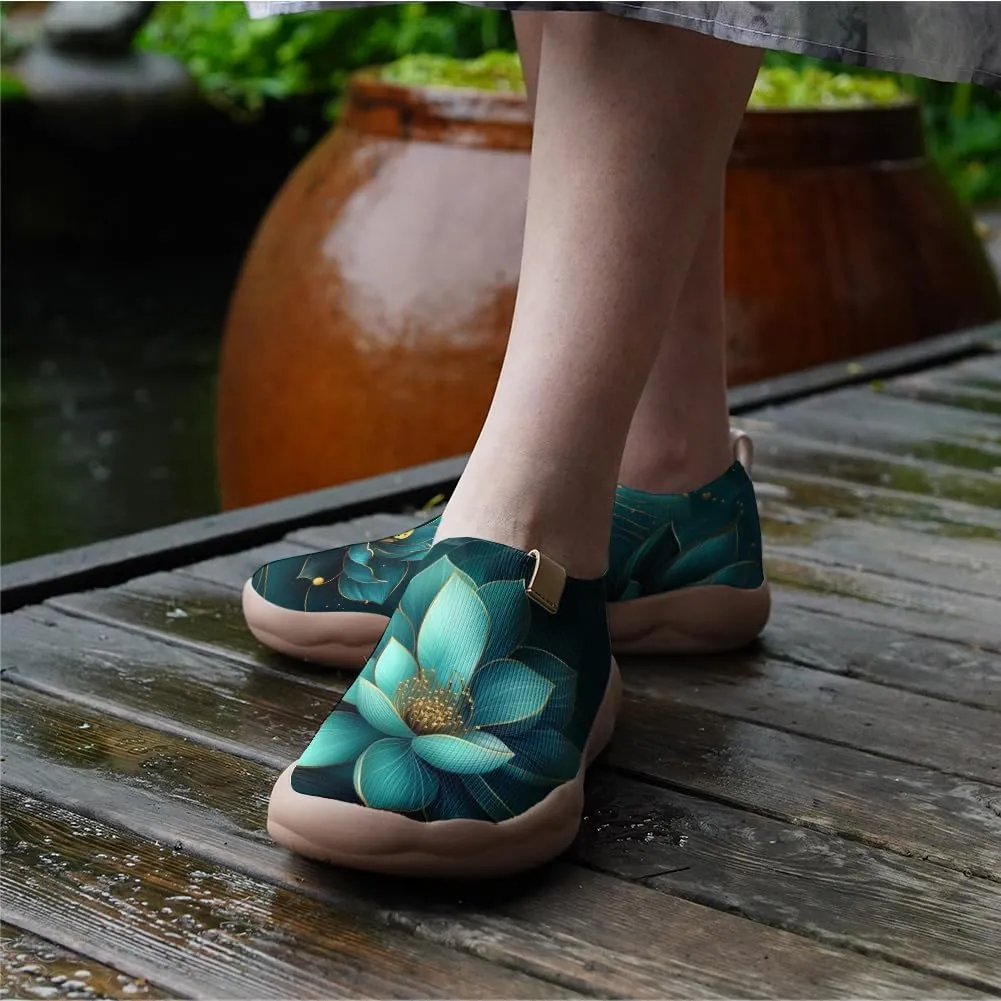 Onehorse Women's Lotus Painted Travel Shoes Slip-On Casual Lightweight Breathable Flats Comfortable Loafers