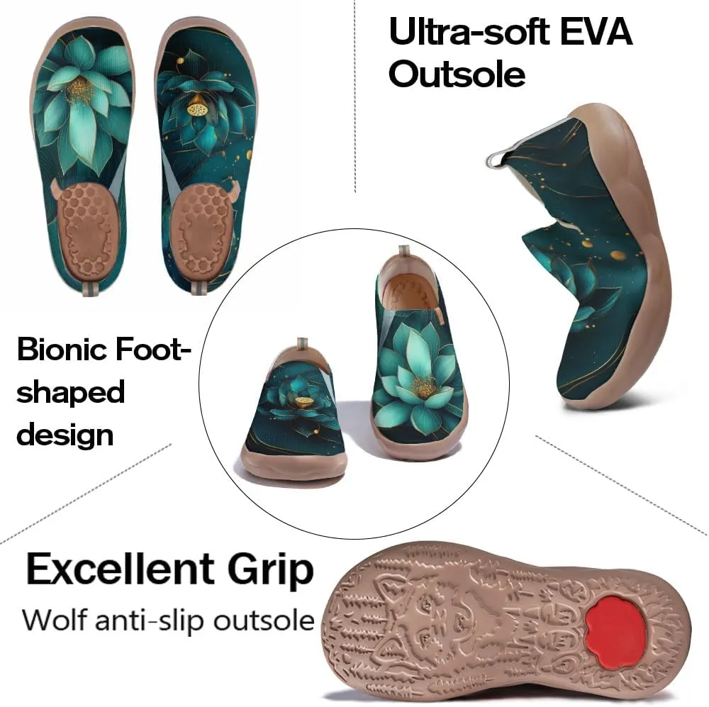 Onehorse Women's Lotus Painted Travel Shoes Slip-On Casual Lightweight Breathable Flats Comfortable Loafers