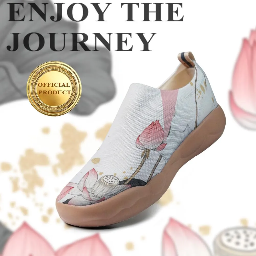 Onehorse Women's Lotus Painted Travel Shoes Slip-On Casual Lightweight Breathable Flats Comfortable Loafers