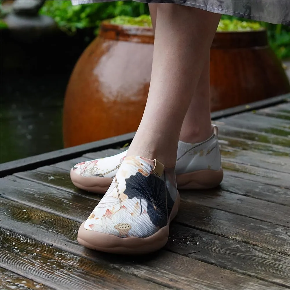 Onehorse Women's Lotus Painted Travel Shoes Slip-On Casual Lightweight Breathable Flats Comfortable Loafers