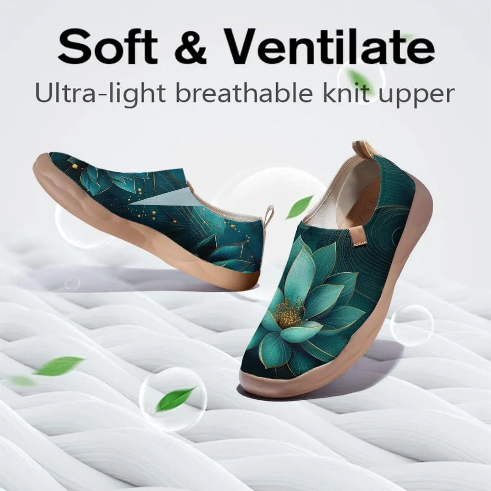 Onehorse Women's Lotus Painted Travel Shoes Slip-On Casual Lightweight Breathable Flats Comfortable Loafers