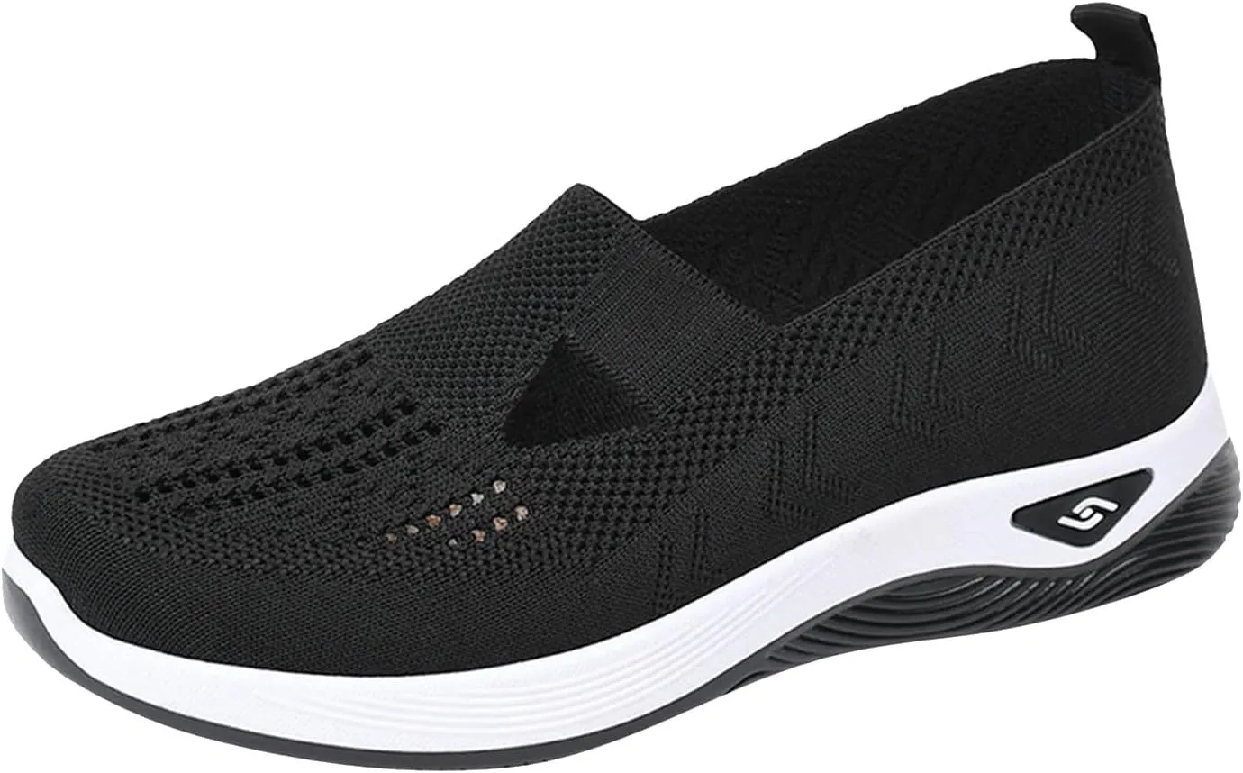 Orthopedic Shoes for Women Woven Orthopedic Breathable Shoes Slip On Arch Support Walking Shoes Diabetic Foam Shoes