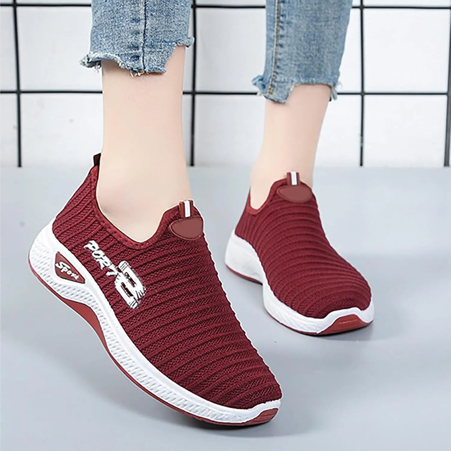 Orthopedic Shoes Women Breathable Knitted Casual Sport Sneakers with Arch Support Fashion Printed Walking Sneakers