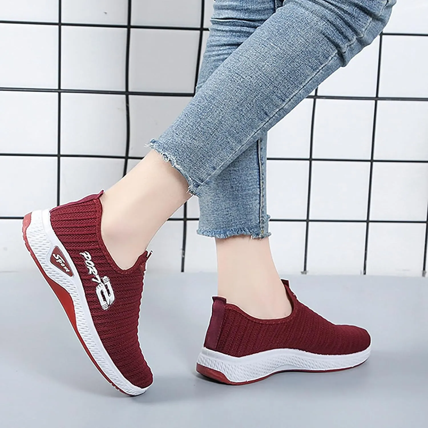 Orthopedic Shoes Women Breathable Knitted Casual Sport Sneakers with Arch Support Fashion Printed Walking Sneakers