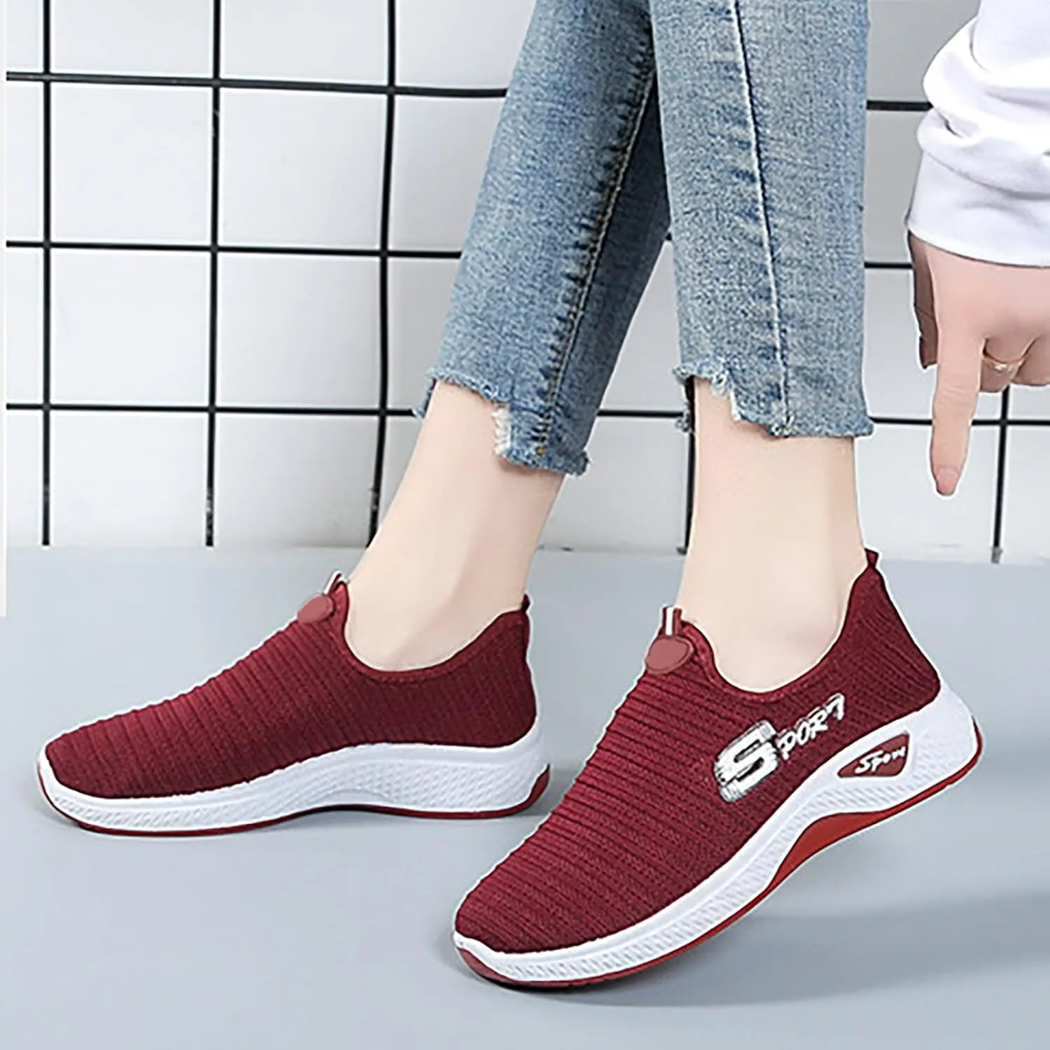 Orthopedic Shoes Women Breathable Knitted Casual Sport Sneakers with Arch Support Fashion Printed Walking Sneakers