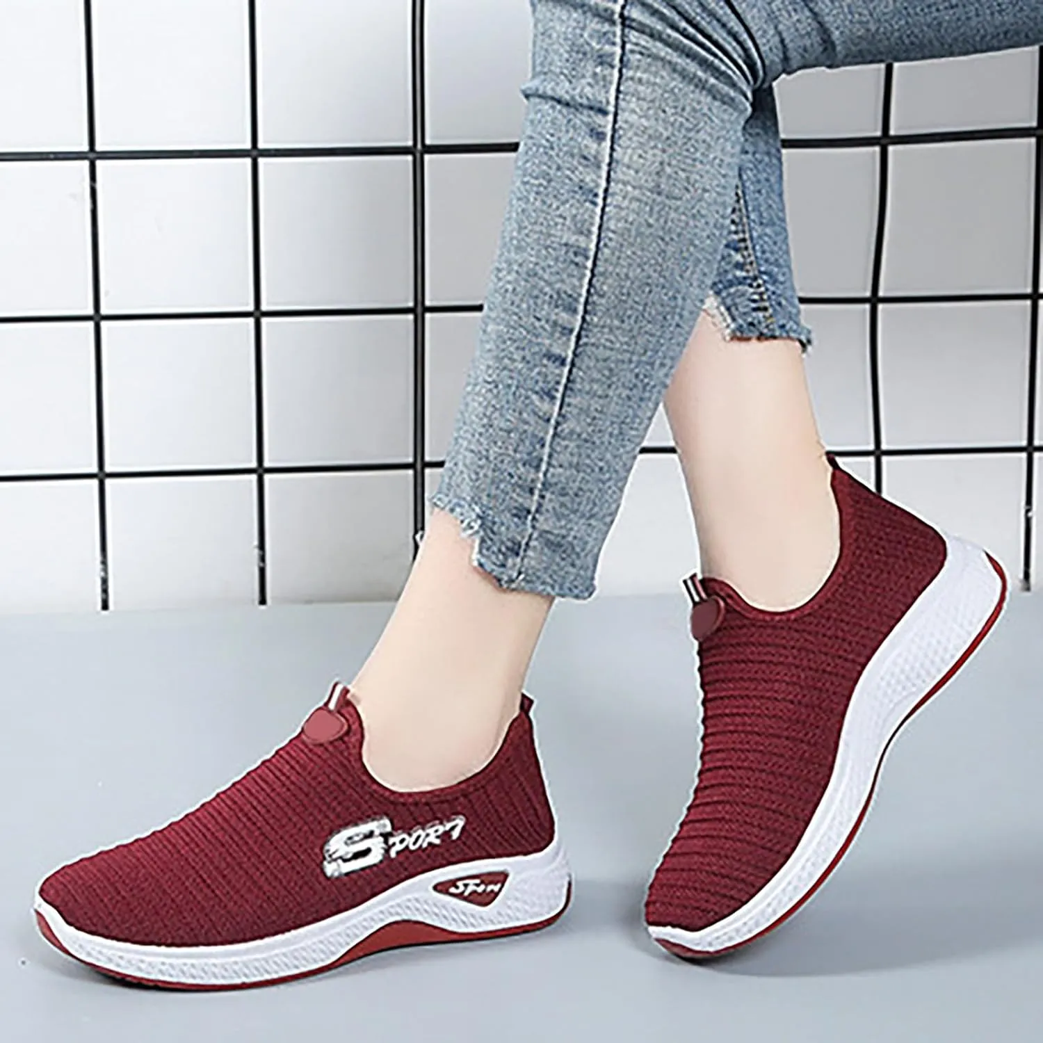 Orthopedic Shoes Women Breathable Knitted Casual Sport Sneakers with Arch Support Fashion Printed Walking Sneakers