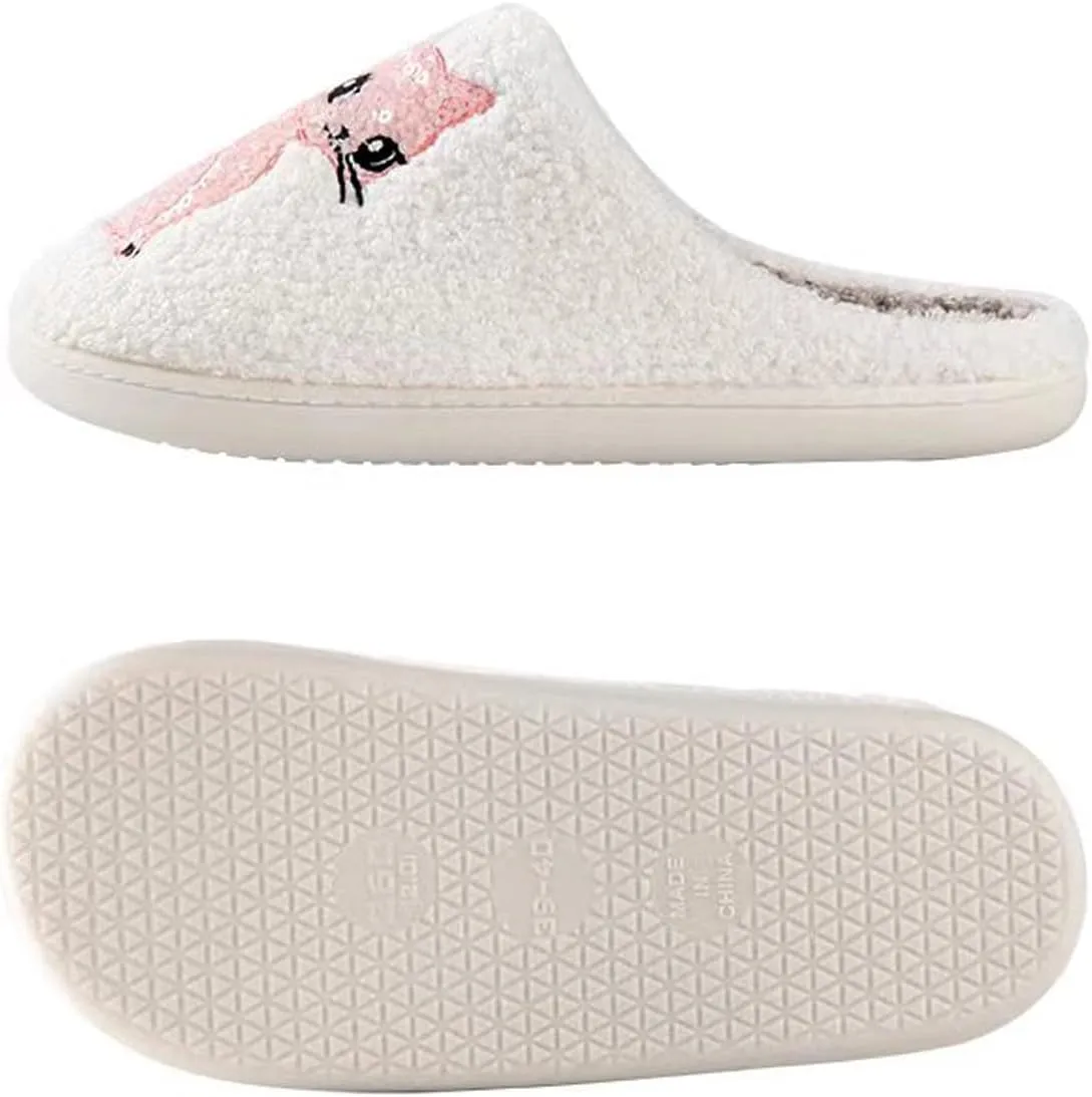 Pink Cat Slippers for Womens Men Animal Slippers Winter Indoor Fuzzy House Shoes