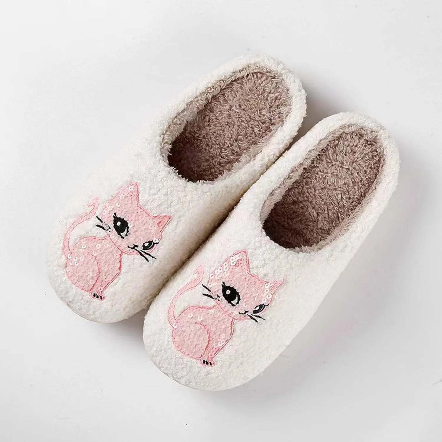 Pink Cat Slippers for Womens Men Animal Slippers Winter Indoor Fuzzy House Shoes