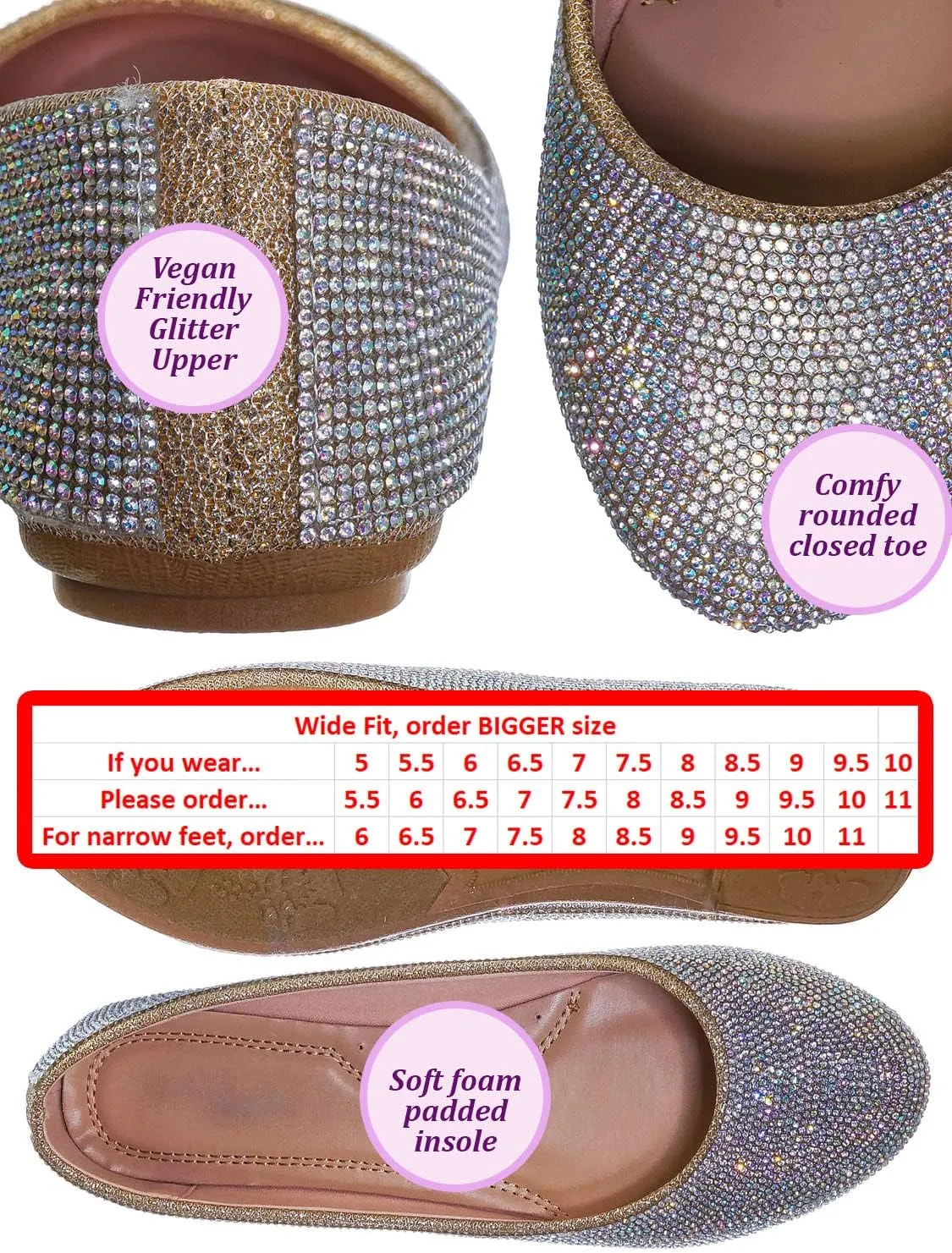 Rhinestone Crystal Embellished Ballet Flats - Round Toe Padded Shoes