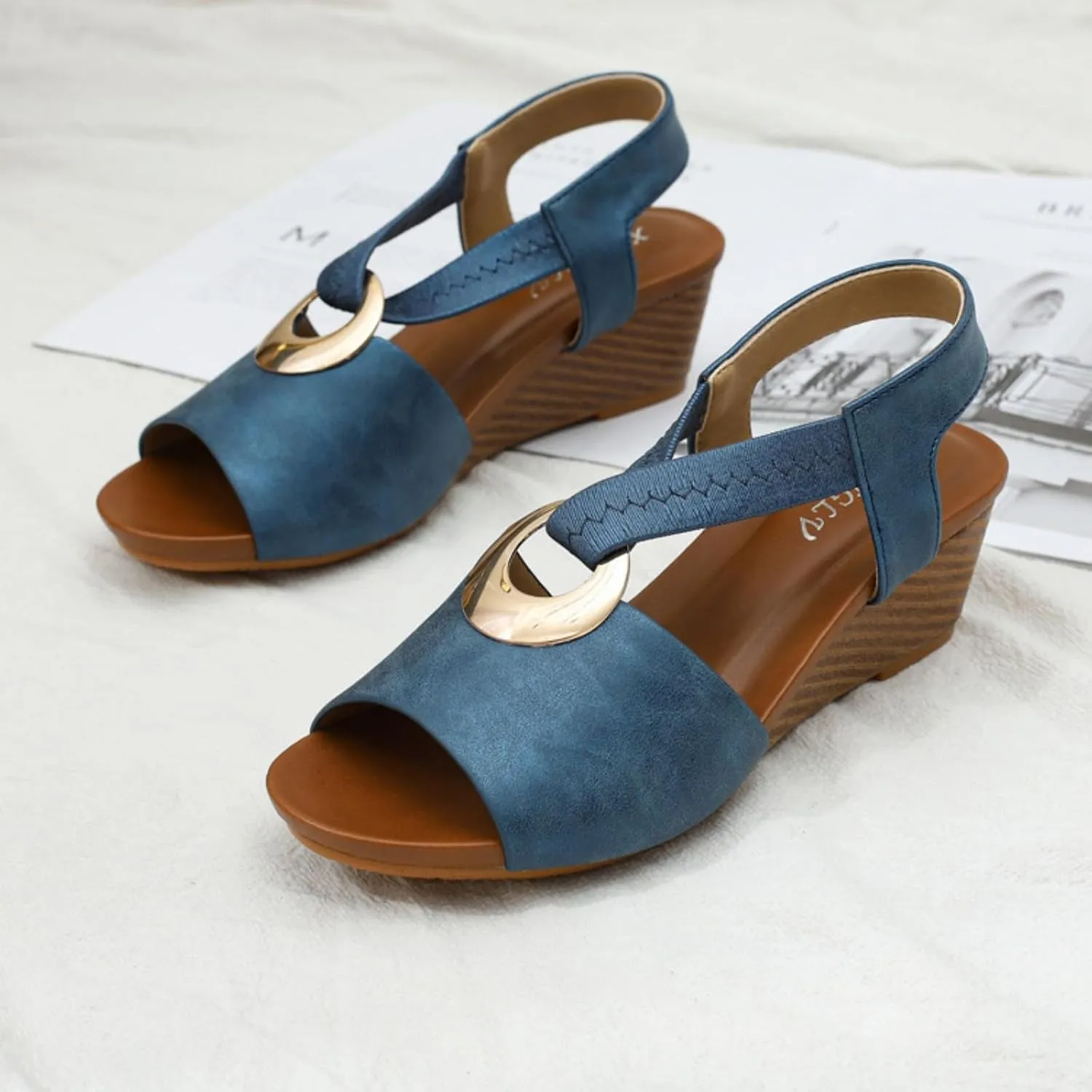 Sandal for Women Comfortable Casual Low Wedge Sandals Fashion Breathable Fish Mouth Cross Belt Platform Shoes Adjustable Back Ankle Strap Slides Walking Sandals All-Match Shoes