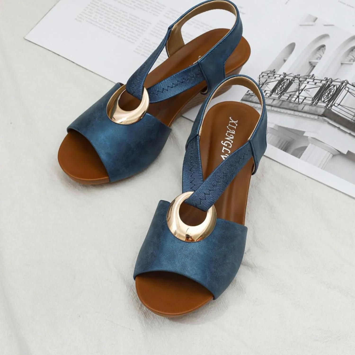 Sandal for Women Comfortable Casual Low Wedge Sandals Fashion Breathable Fish Mouth Cross Belt Platform Shoes Adjustable Back Ankle Strap Slides Walking Sandals All-Match Shoes