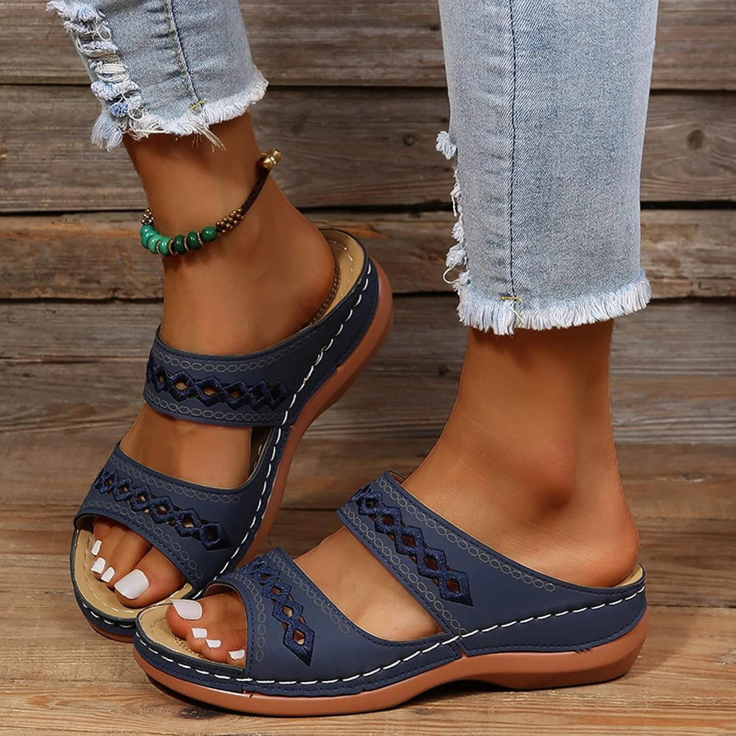 Sandalias para Mujer Elegantes, Women Premium Orthopedic Open Toe Sandals Retro Anti-Slip Summer Casual Sandals