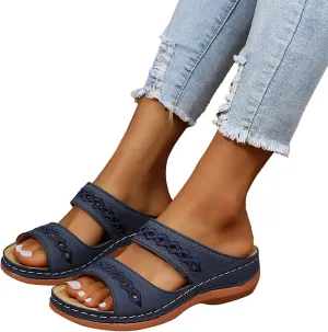 Sandalias para Mujer Elegantes, Women Premium Orthopedic Open Toe Sandals Retro Anti-Slip Summer Casual Sandals