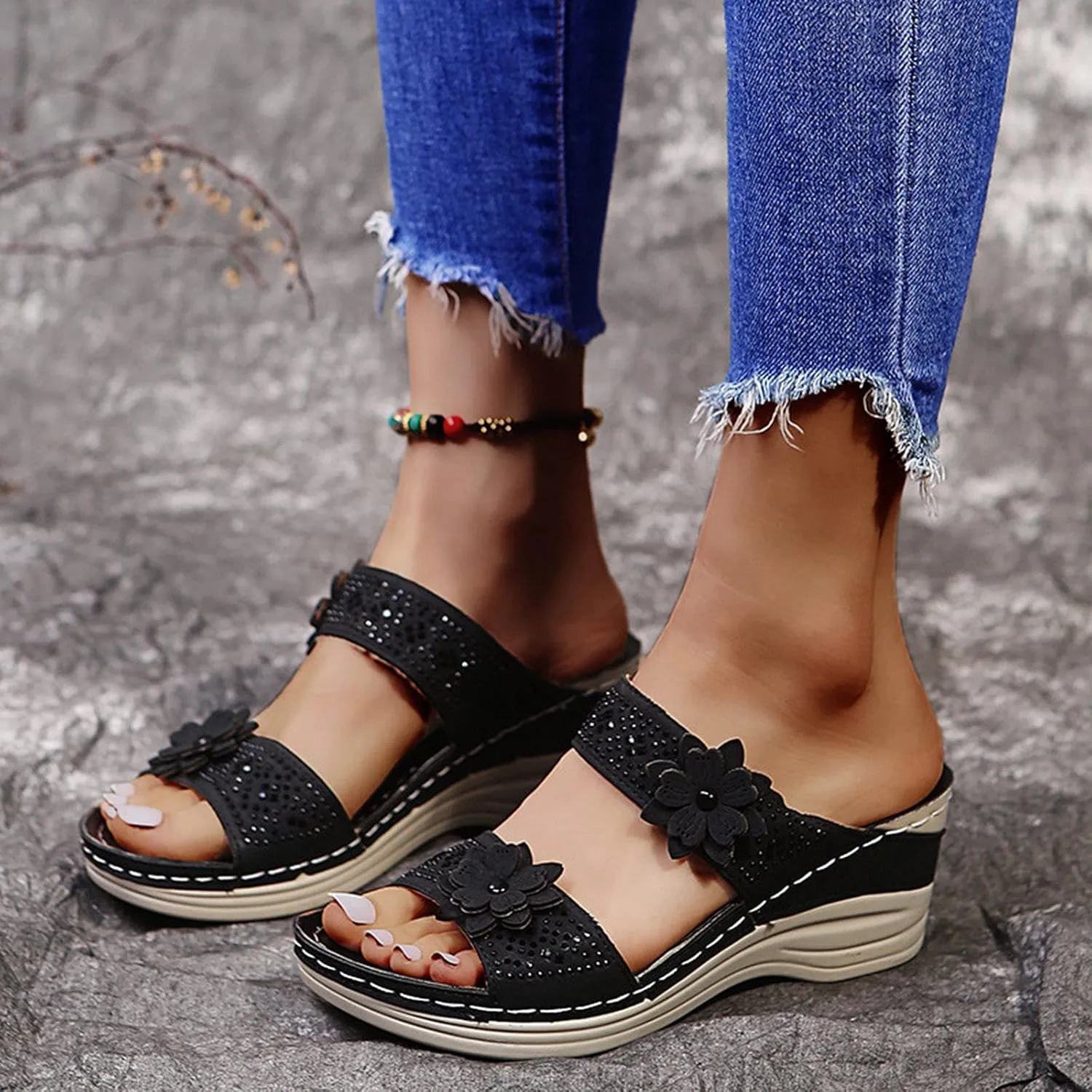Sandalias para Mujer, Women Summer Comfortable Flip Flop Vintage Slide Sandals Slip on Open Toe Sandals