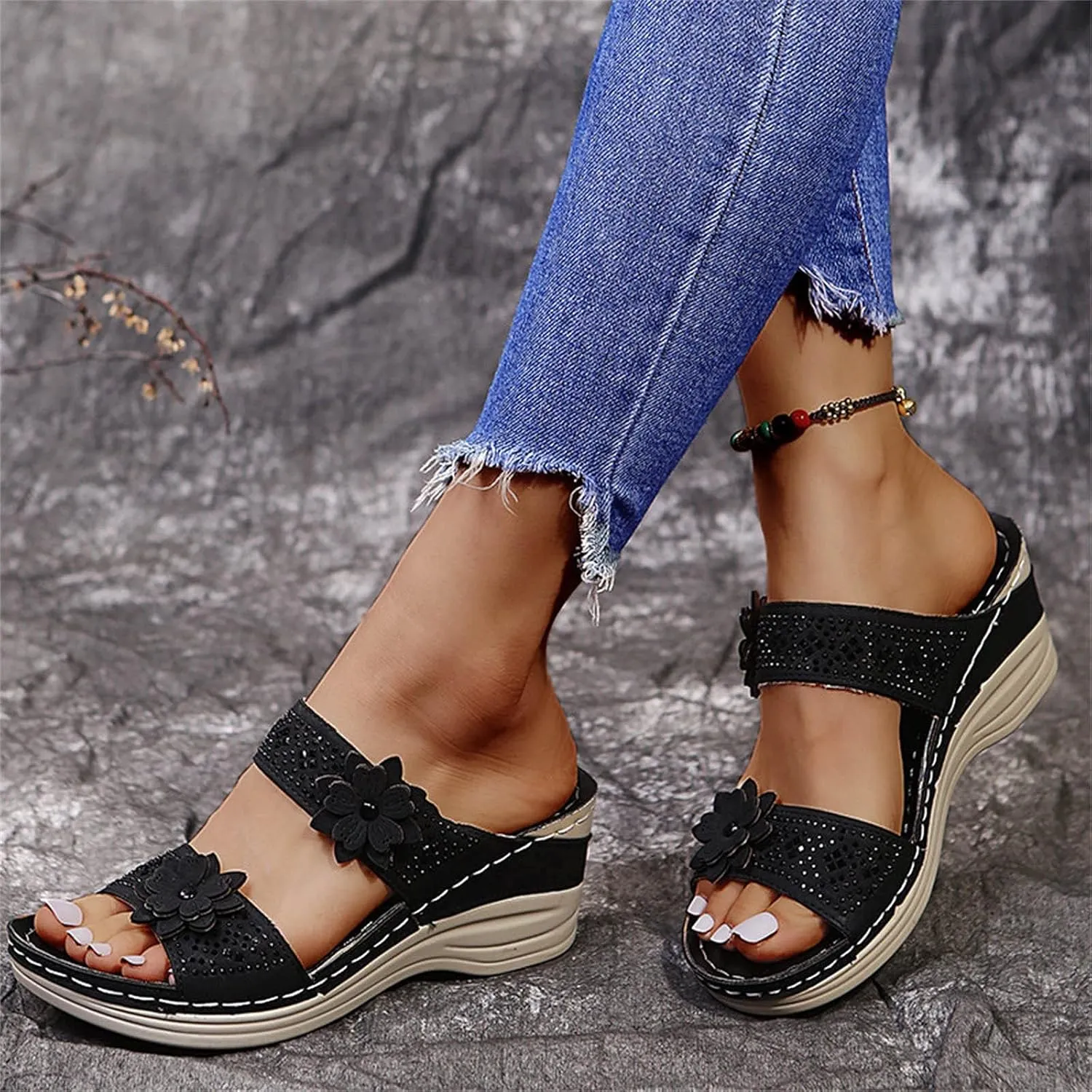 Sandalias para Mujer, Women Summer Comfortable Flip Flop Vintage Slide Sandals Slip on Open Toe Sandals