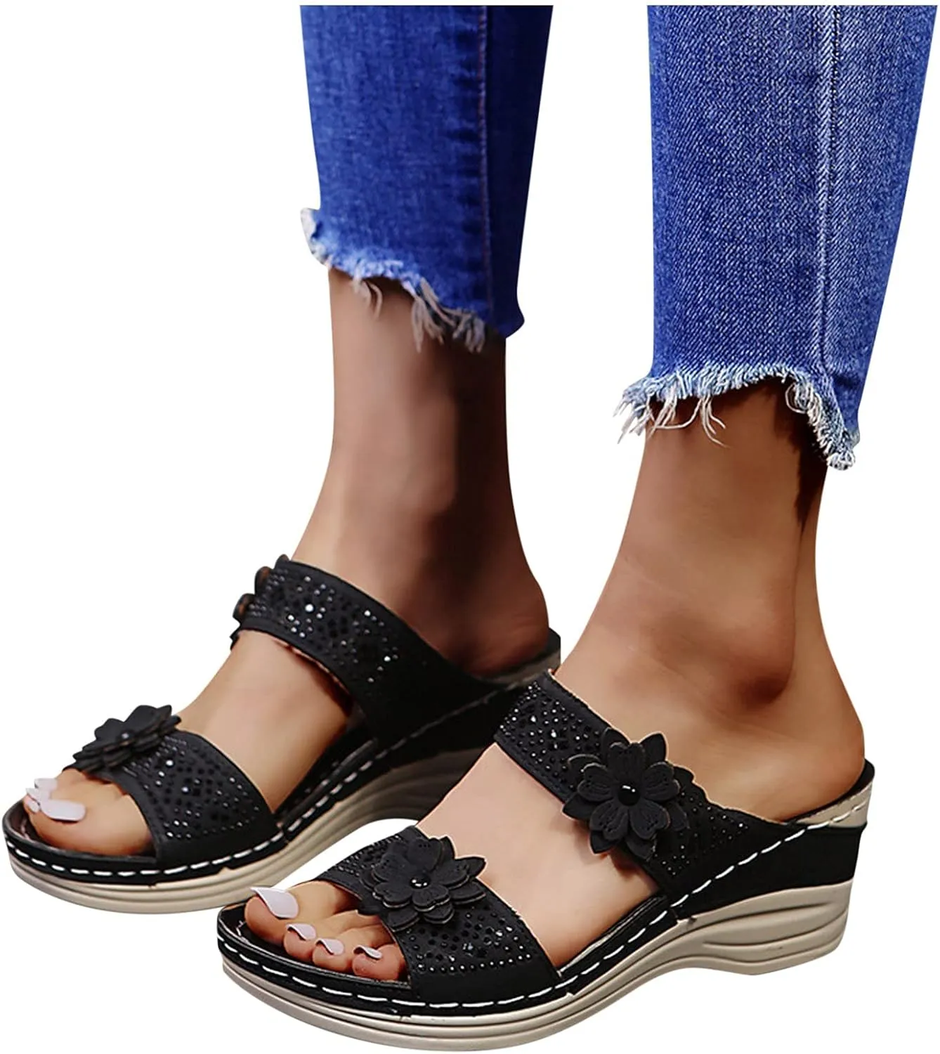 Sandalias para Mujer, Women Summer Comfortable Flip Flop Vintage Slide Sandals Slip on Open Toe Sandals
