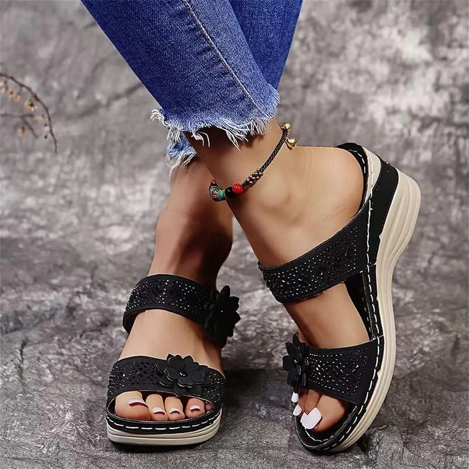 Sandalias para Mujer, Women Summer Comfortable Flip Flop Vintage Slide Sandals Slip on Open Toe Sandals