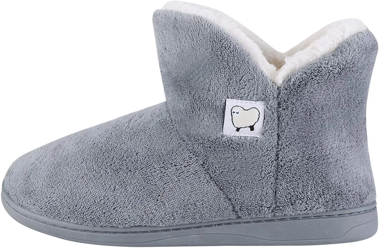 SIQITECHNO Women Bootie Slippers Memory Foam Booty Slipper Indoor Ankle Slipper Boots for Women Furry House Pull on Shoes
