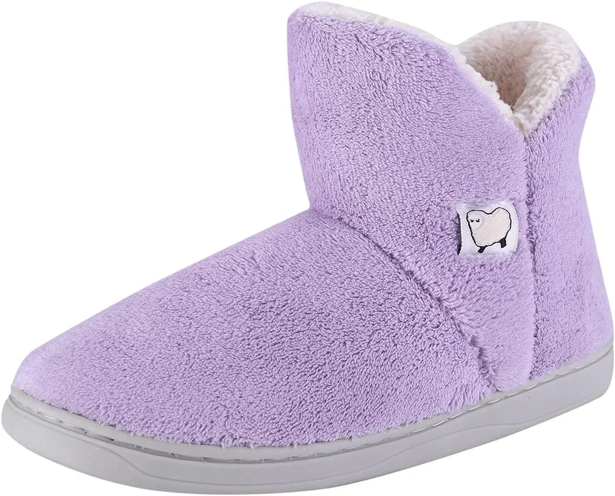 SIQITECHNO Women Bootie Slippers Memory Foam Booty Slipper Indoor Ankle Slipper Boots for Women Furry House Pull on Shoes