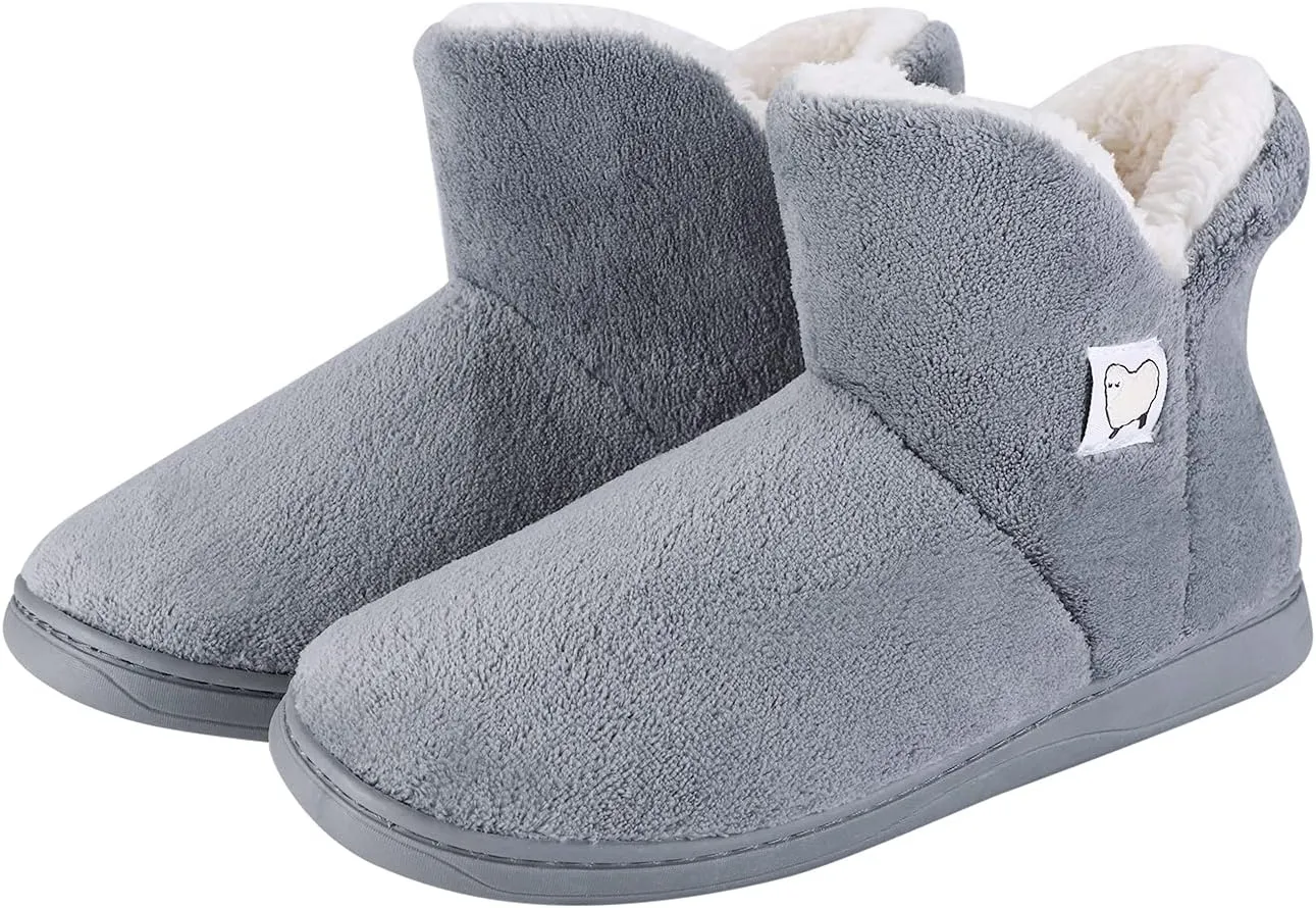 SIQITECHNO Women Bootie Slippers Memory Foam Booty Slipper Indoor Ankle Slipper Boots for Women Furry House Pull on Shoes