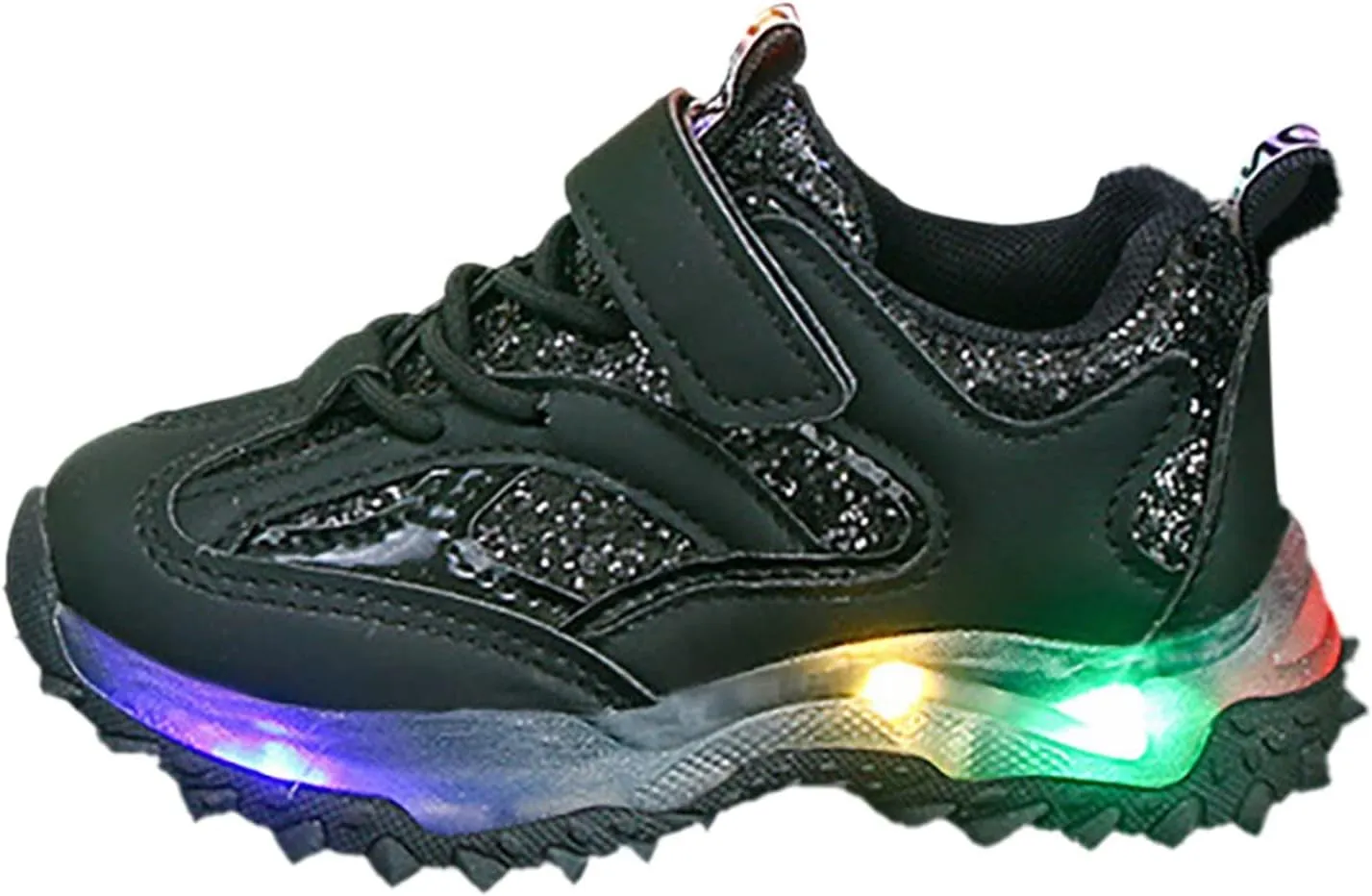 Sole Non Slip Light up Sneakers for Kids Childrens Lace Strap Glitter Mesh Breathable Sport Shoes Outdoor Running Casual