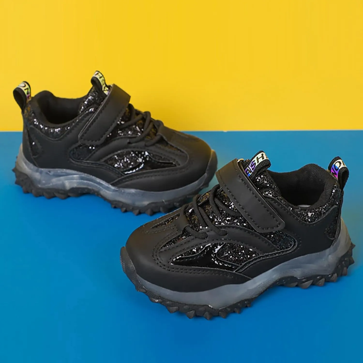 Sole Non Slip Light up Sneakers for Kids Childrens Lace Strap Glitter Mesh Breathable Sport Shoes Outdoor Running Casual
