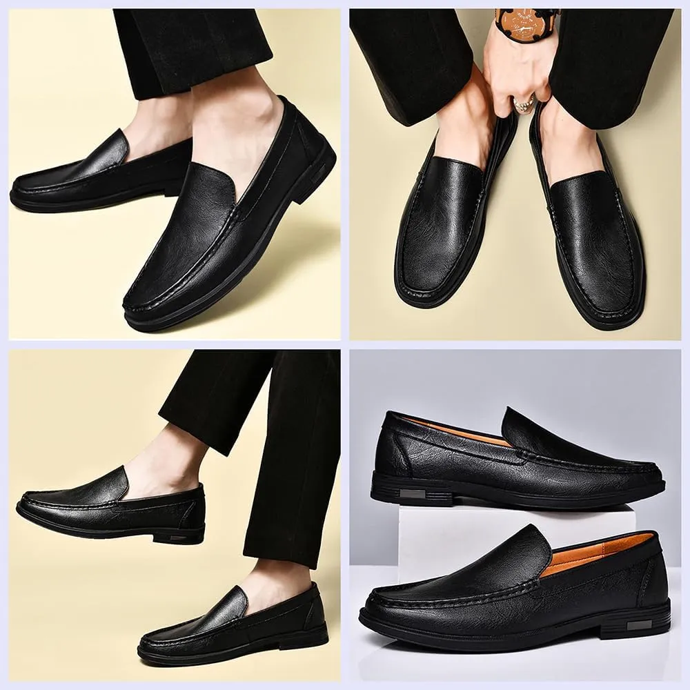 Stylish Men's Genuine Leather Slip-On Loafers, Comfortable Breathable Flats for Work, Driving, Office & Casual Wear - Soft Sole, Round Toe, Low Heel, Luxury Design