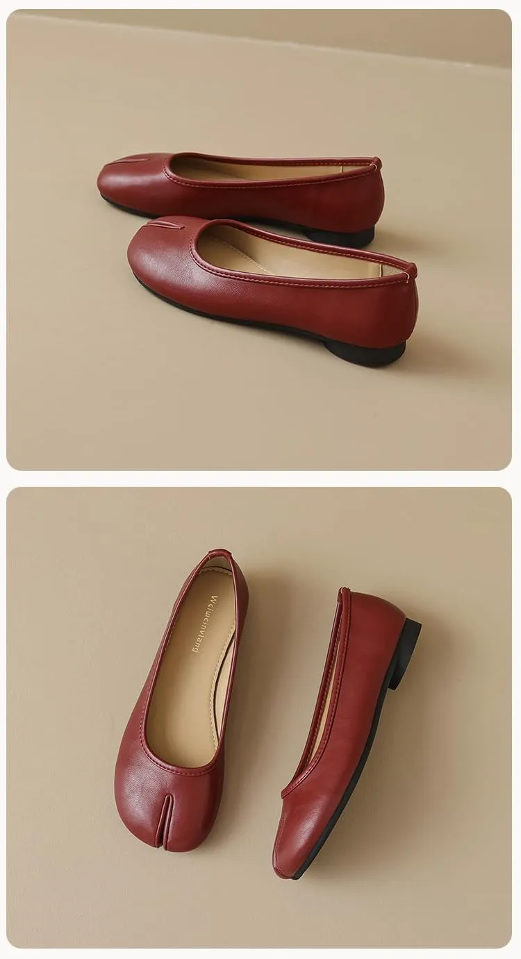 Tabi Shoes Leather Split Toe Cute Slip On For Women Girls Ballet Flat - Trendy Casual Comfortable Walking Lightweight Loafers Female Solid All-Match for Daily Wear Beach Travel Standing All Day