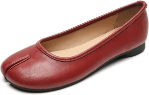 Tabi Shoes Leather Split Toe Cute Slip On For Women Girls Ballet Flat - Trendy Casual Comfortable Walking Lightweight Loafers Female Solid All-Match for Daily Wear Beach Travel Standing All Day