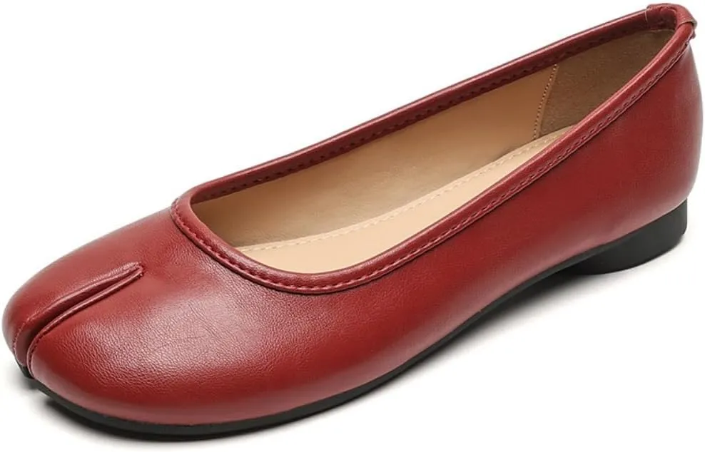 Tabi Shoes Leather Split Toe Cute Slip On For Women Girls Ballet Flat - Trendy Casual Comfortable Walking Lightweight Loafers Female Solid All-Match for Daily Wear Beach Travel Standing All Day