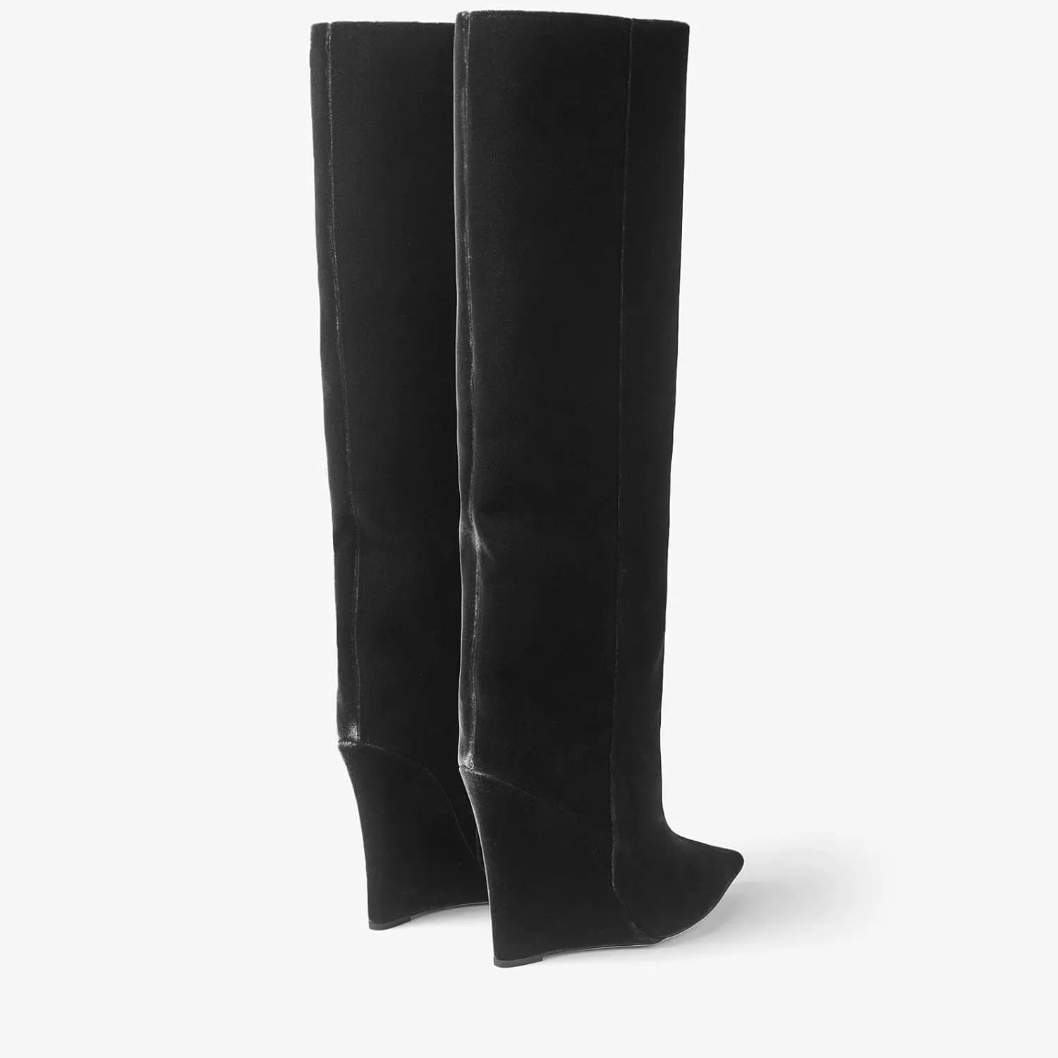 THESHY Womens Pointed Toe Knee High Boot Wedge Metallic High Heel Thigh High Boot Patent Leather Pull on Shoes