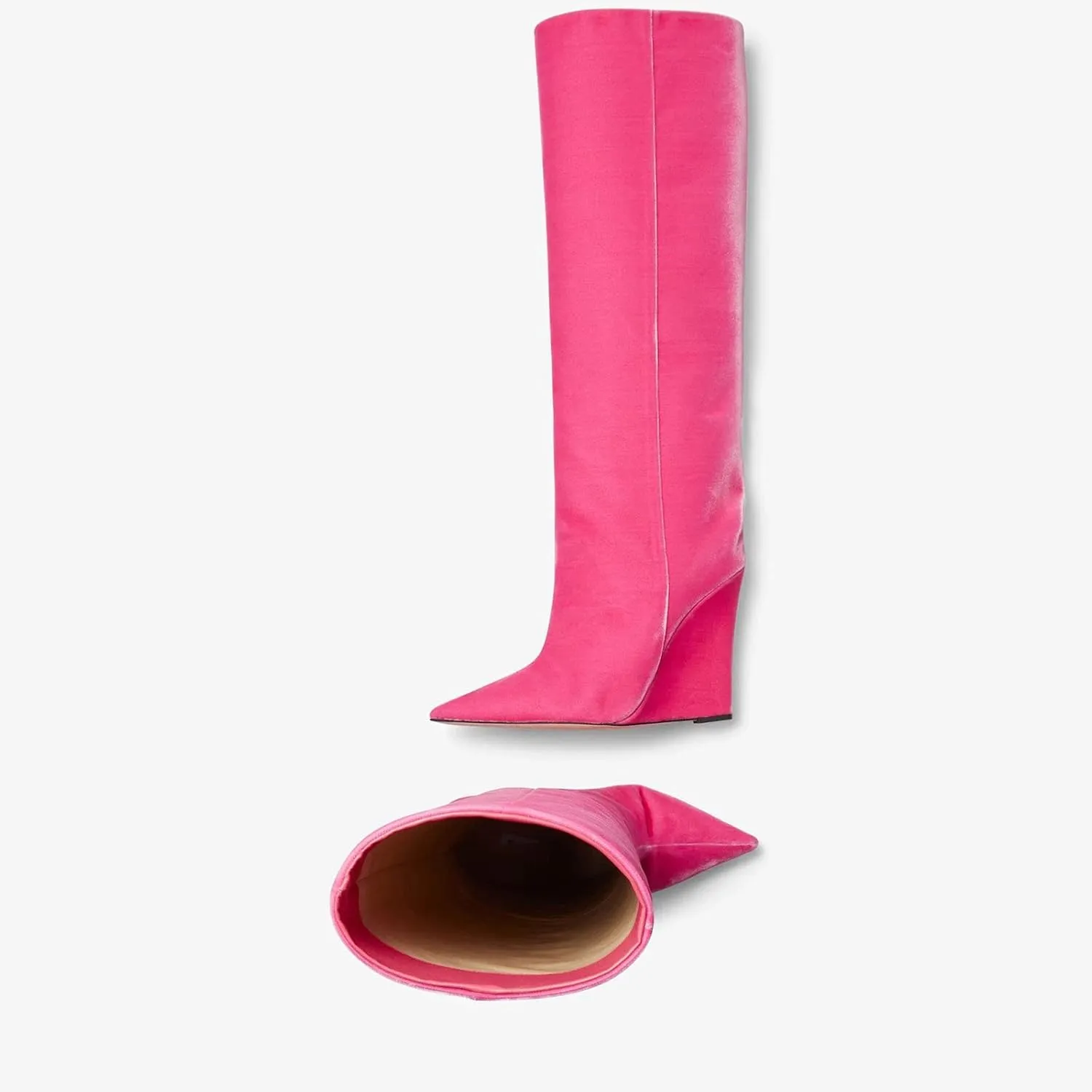 THESHY Womens Pointed Toe Knee High Boot Wedge Metallic High Heel Thigh High Boot Patent Leather Pull on Shoes