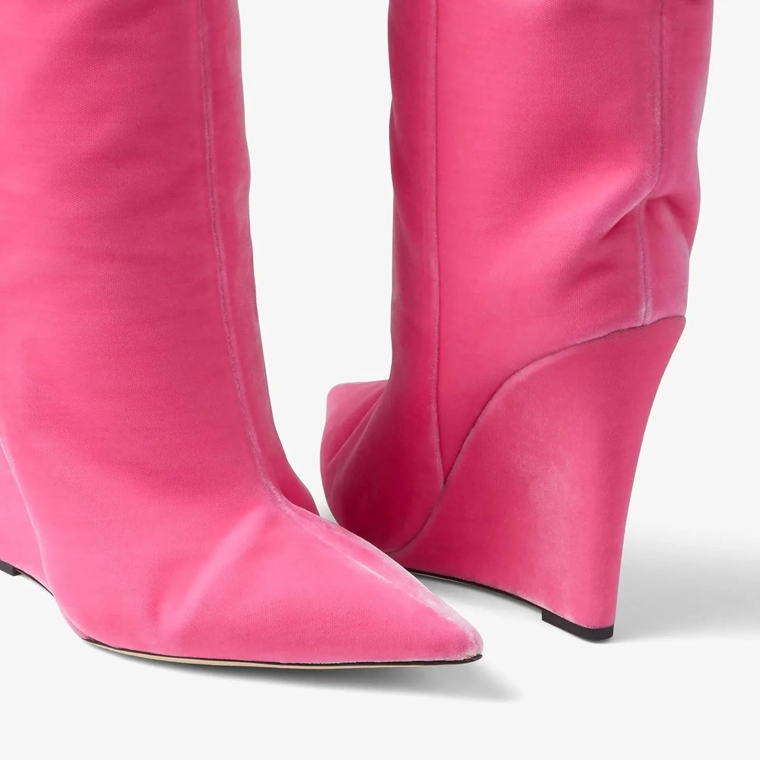 THESHY Womens Pointed Toe Knee High Boot Wedge Metallic High Heel Thigh High Boot Patent Leather Pull on Shoes